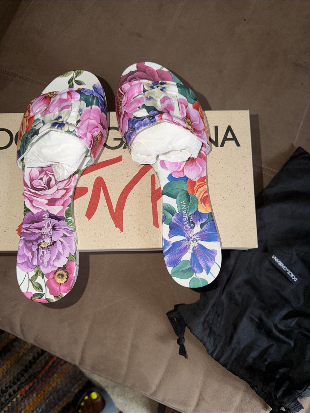Dolce & Gabbana Floral Slide Sandals - White, Pink, Purple, Green, Blue